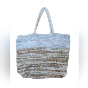 Chic Woven Tote Bag in Blue and Brown